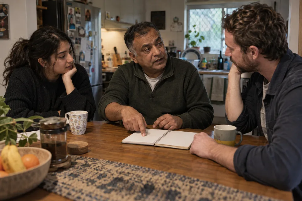 An adult shares his views in a family and support-team conversation.